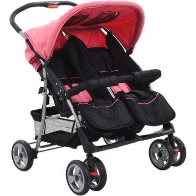 vidaXL Poussette à Deux Places Bébé Enfant Voiture Poussette Siège Poussette contre UV de 6 à 36 Mois Maximal de 15 kg Chacun Rose et Noir Acier vidaXL Poussette à Deux Places Bébé Enfant Voiture Poussette Siège Poussette contre UV de 6 à 36 Mois Maximal de 15 kg Chacun Rose et Noir Acier