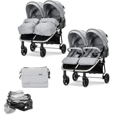 Lorelli Poussette double pliable et réglable avec couvre-pieds Sac à langer Gris clair Lorelli Poussette double pliable et réglable avec couvre-pieds Sac à langer Gris clair