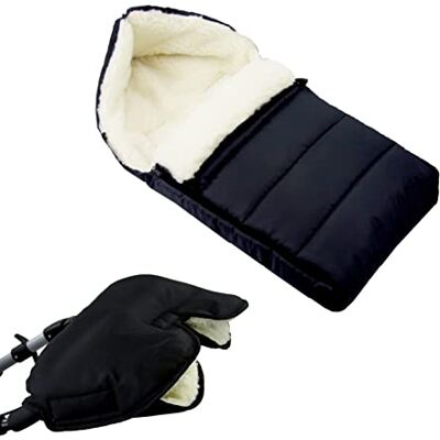 BambiniWelt by Rafael K. BAMBINIWELT KOMBI-ANGEBOT Muff + chancelière d'hiver 90 cm en laine d'agneau pour poussette, buggy, remorque de vélo Laine lignée (noir) BambiniWelt by Rafael K. BAMBINIWELT KOMBI-ANGEBOT Muff + chancelière d'hiver 90 cm en laine d'agneau pour poussette, buggy, remorque de vélo Laine lignée (noir)