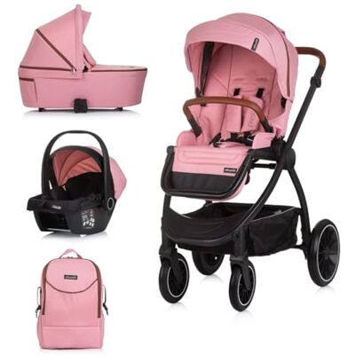 Chipolino Poussette combinée 3 en 1 Prestige nacelle sac à dos i-Size nacelle rose Chipolino Poussette combinée 3 en 1 Prestige nacelle sac à dos i-Size nacelle rose