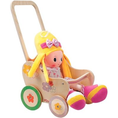 Dida Landau pour Poupées en Bois Motif Fleurs Poussette pour Poupées jusqu'à 35 cm, Jouet de Rôle pour Enfants de 2 à 4 Ans, Parfait pour les Petits Parents Dida Landau pour Poupées en Bois Motif Fleurs Poussette pour Poupées jusqu'à 35 cm, Jouet de Rôle pour Enfants de 2 à 4 Ans, Parfait pour les Petits Parents