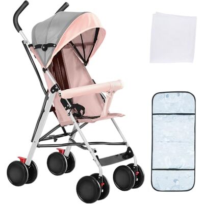 OHMG Poussette bébé petite pliable, dossier et repose-pieds, frein arrière, ceinture 5 points, facile à plier, poussette de voyage pour enfants OHMG Poussette bébé petite pliable, dossier et repose-pieds, frein arrière, ceinture 5 points, facile à plier, poussette de voyage pour enfants