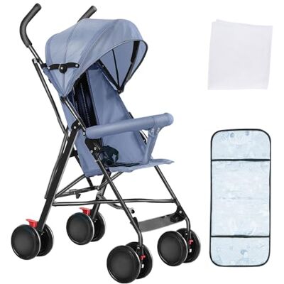 OHMG Poussette bébé petite pliable, dossier et repose-pieds, frein arrière, ceinture 5 points, facile à plier, poussette de voyage pour enfants OHMG Poussette bébé petite pliable, dossier et repose-pieds, frein arrière, ceinture 5 points, facile à plier, poussette de voyage pour enfants