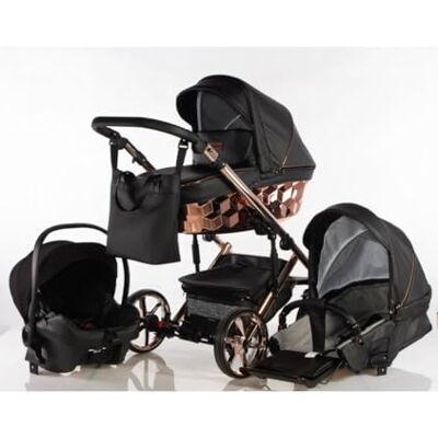 Sojan Poussette Trio CUBIC Kajtex BBtwin en cuir écologique, détails dorés ou argentés. Poussette 3 en 1 3 pièces et accessoires (noir/gold) Sojan Poussette Trio CUBIC Kajtex BBtwin en cuir écologique, détails dorés ou argentés. Poussette 3 en 1 3 pièces et accessoires (noir/gold)