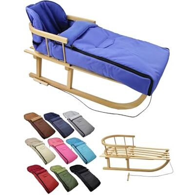 BambiniWelt by Rafael K. BambiniWelt Luge en bois avec dossier et corde de traction, chancelière d'hiver, 108 cm, polaire thermique chaude, déperlante, ensemble pour poussette et buggy, bleu BambiniWelt by Rafael K. BambiniWelt Luge en bois avec dossier et corde de traction, chancelière d'hiver, 108 cm, polaire thermique chaude, déperlante, ensemble pour poussette et buggy, bleu