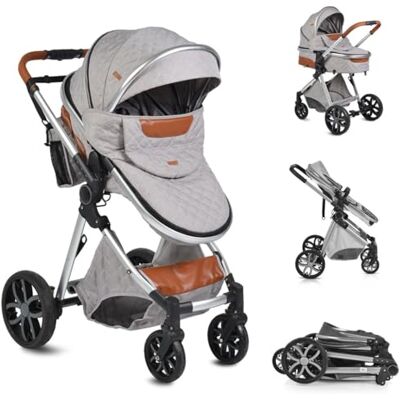 Moni , poussette Alma, siège sport, nacelle, convertible, sac à couches, couleur : gris clair Moni , poussette Alma, siège sport, nacelle, convertible, sac à couches, couleur : gris clair