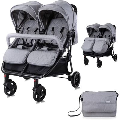Lorelli Poussette double Duo, petite poussette pliable pour 2 enfants, très légère, double côte à côte, compacte pliable, gris clair Lorelli Poussette double Duo, petite poussette pliable pour 2 enfants, très légère, double côte à côte, compacte pliable, gris clair