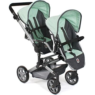 Bayer Chic 2000 Poussette pour poupée Linus Duo, Poussette jumelle pour Enfants de 4 à 8 Ans, Gris foncé, Menthe, 690-67 Bayer Chic 2000 Poussette pour poupée Linus Duo, Poussette jumelle pour Enfants de 4 à 8 Ans, Gris foncé, Menthe, 690-67