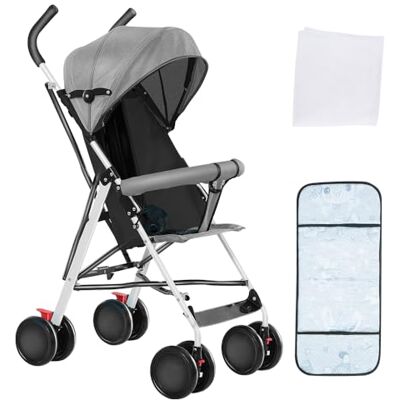 OHMG Poussette pour enfant, petite poussette pliable, réglage du dos et du repose-pieds, frein arrière, ceinture à 5 points, pliage facile d'une seule main, poussette de voyage pour bébé OHMG Poussette pour enfant, petite poussette pliable, réglage du dos et du repose-pieds, frein arrière, ceinture à 5 points, pliage facile d'une seule main, poussette de voyage pour bébé