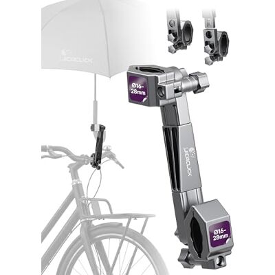 JICACLICK Support parapluie universel pour poussette bébé et déambulateur pour poussette de golf et scooter 4 roues réglable et facile à installer (Standard Tubes de 16 28 mm) JICACLICK Support parapluie universel pour poussette bébé et déambulateur pour poussette de golf et scooter 4 roues réglable et facile à installer (Standard Tubes de 16 28 mm)