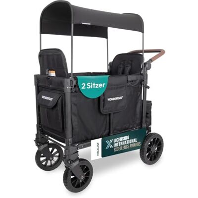 WONDERFOLD W2 Luxe Pro Poussette (2 places) – Poussette pliable avec sièges avec harnais de sécurité à 5 points et pare-soleil réglable, noir de jais WONDERFOLD W2 Luxe Pro Poussette (2 places) – Poussette pliable avec sièges avec harnais de sécurité à 5 points et pare-soleil réglable, noir de jais