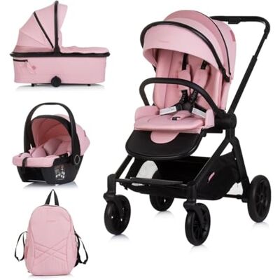 Chipolino Poussette combinée Magnum 3 en 1 Siège sport i-Size Coque bébé Couleur : rose Chipolino Poussette combinée Magnum 3 en 1 Siège sport i-Size Coque bébé Couleur : rose