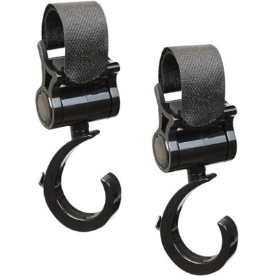 Monsieur Bébé Lot de 2 crochets rotatifs universels pour poussette Baroud Noir Monsieur Bébé Lot de 2 crochets rotatifs universels pour poussette Baroud Noir