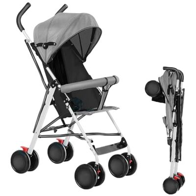 OHMG Poussette avec nacelle, 2 en 1, ultra compacte, poussette compacte avec bandoulière, système de ceinture 5 points, 22 kg, fonctionnement d'une seule main, dossier réglable, capot, panier OHMG Poussette avec nacelle, 2 en 1, ultra compacte, poussette compacte avec bandoulière, système de ceinture 5 points, 22 kg, fonctionnement d'une seule main, dossier réglable, capot, panier