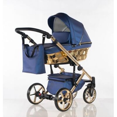 Sojan Poussette Trio CUBIC Kajtex BBtwin en cuir écologique, détails dorés ou argentés. Poussette bébé 3 en 1 3 pièces et accessoires (bleu gold) Sojan Poussette Trio CUBIC Kajtex BBtwin en cuir écologique, détails dorés ou argentés. Poussette bébé 3 en 1 3 pièces et accessoires (bleu gold)