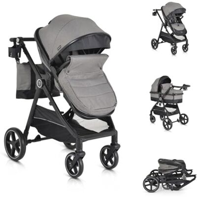 Moni Poussette 2 en 1 Tokyo 22 kg transformable sac à langer amortisseur, couleur : gris Moni Poussette 2 en 1 Tokyo 22 kg transformable sac à langer amortisseur, couleur : gris