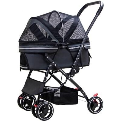 DECORN Poussette à 4 roues pour chien et chat de taille moyenne Poussette de jogging pliable avec panier de rangement et maille respirante Sac de transport facile à promener, gris DECORN Poussette à 4 roues pour chien et chat de taille moyenne Poussette de jogging pliable avec panier de rangement et maille respirante Sac de transport facile à promener, gris