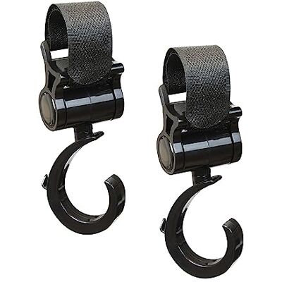 Monsieur Bébé Lot de 4 crochets rotatifs universels pour poussette Baroud Noir Monsieur Bébé Lot de 4 crochets rotatifs universels pour poussette Baroud Noir