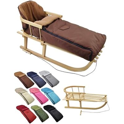 BambiniWelt by Rafael K. BambiniWelt Luge en bois avec dossier et corde de traction, chancelière d'hiver, 108 cm, polaire thermique chaude, déperlante, ensemble pour poussette et buggy, marron BambiniWelt by Rafael K. BambiniWelt Luge en bois avec dossier et corde de traction, chancelière d'hiver, 108 cm, polaire thermique chaude, déperlante, ensemble pour poussette et buggy, marron