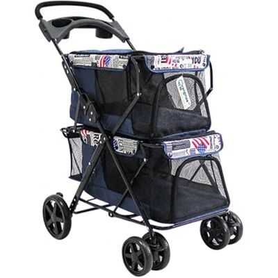 DECORN Poussette pliable double couche pour chiens et chats Poussette double pour chiot 4 roues Cage de transport légère Pour voyage, shopping, promenade Bleu DECORN Poussette pliable double couche pour chiens et chats Poussette double pour chiot 4 roues Cage de transport légère Pour voyage, shopping, promenade Bleu