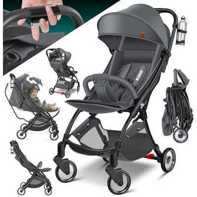 KIDIZ ® Poussette Premium Pliable 360°Roues Harnais 5 Points Incl. Porte-boisson & Housse de pluie, Dossier réglable & Capote pare-soleil, Anthracite KIDIZ ® Poussette Premium Pliable 360°Roues Harnais 5 Points Incl. Porte-boisson & Housse de pluie, Dossier réglable & Capote pare-soleil, Anthracite
