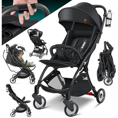 KIDIZ ® Poussette pliable de qualité supérieure Roues à 360 ° Sangle à 5 points Avec porte-gobelet et housse de pluie Dossier réglable et capote solaire Noir KIDIZ ® Poussette pliable de qualité supérieure Roues à 360 ° Sangle à 5 points Avec porte-gobelet et housse de pluie Dossier réglable et capote solaire Noir