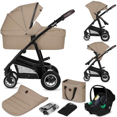 Lionelo Bianka 3 en 1 Poussette Combinée Bébé Set: Nacelle, Hamac Réversible & Siège Auto i-Size ADAC Certifié Roues Gonflables Capote UPF50+ Pliage Facile De la Naissance à 4 Ans Beige Lionelo Bianka 3 en 1 Poussette Combinée Bébé Set: Nacelle, Hamac Réversible & Siège Auto i-Size ADAC Certifié Roues Gonflables Capote UPF50+ Pliage Facile De la Naissance à 4 Ans Beige