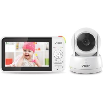 VTech VM924 Babyphone vidéo avec caméra, écran LCD 5", autonomie de la batterie 31 heures, vision nocturne, portée de 300 m, zoom pan-inclinable, berceuses, sons apaisants, capteur de température VTech VM924 Babyphone vidéo avec caméra, écran LCD 5", autonomie de la batterie 31 heures, vision nocturne, portée de 300 m, zoom pan-inclinable, berceuses, sons apaisants, capteur de température