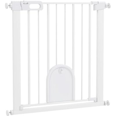 Pawhut Barrière de Sécurité Animaux de 76H cm avec Porte 75 à 82 cm Blanc Système de Double Verrouillage, Fixation par Pression de 75 à 82 cm, Acier et ABS Pawhut Barrière de Sécurité Animaux de 76H cm avec Porte 75 à 82 cm Blanc Système de Double Verrouillage, Fixation par Pression de 75 à 82 cm, Acier et ABS