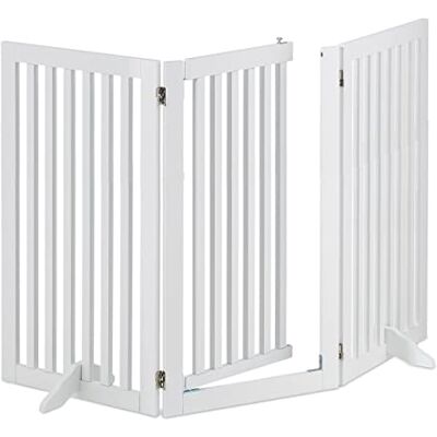 Relaxdays Barrière autoportante avec porte, 92 x 154 cm, pliable, avec pieds, pour enfants et chiens, blanche Relaxdays Barrière autoportante avec porte, 92 x 154 cm, pliable, avec pieds, pour enfants et chiens, blanche