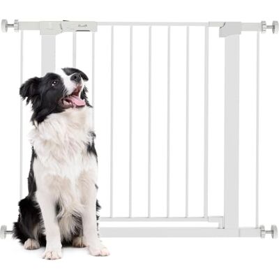 Pawhut Barrière de sécurité pour chiens extensible pour escaliers et portes 75-96 cm avec 2 extensions de 7 cm Fermeture automatique et cadre en acier Hauteur 76 cm Blanc Pawhut Barrière de sécurité pour chiens extensible pour escaliers et portes 75-96 cm avec 2 extensions de 7 cm Fermeture automatique et cadre en acier Hauteur 76 cm Blanc