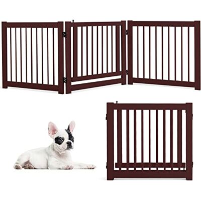 COSTWAY Barrière de Sécurité pour Chien en Bois de Pin avec Porte (3 Panneaux) COSTWAY Barrière de Sécurité pour Chien en Bois de Pin avec Porte (3 Panneaux)