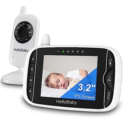 HelloBaby Moniteur vidéo pour bébé avec caméra et audio, écran LCD de 3,2", vision nocturne infrarouge, audio bidirectionnel et surveillance de la température ambiante, berceuse, écran activé par le son HelloBaby Moniteur vidéo pour bébé avec caméra et audio, écran LCD de 3,2", vision nocturne infrarouge, audio bidirectionnel et surveillance de la température ambiante, berceuse, écran activé par le son