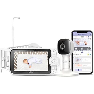 HUBBLE CONNECTED Nursery Pal SkyView Babyphone caméra connecté avec écran de 5 pouces, support pour lit de bébé, veilleuse, vision nocturne, capteur de température ambiante et application mobile HUBBLE CONNECTED Nursery Pal SkyView Babyphone caméra connecté avec écran de 5 pouces, support pour lit de bébé, veilleuse, vision nocturne, capteur de température ambiante et application mobile
