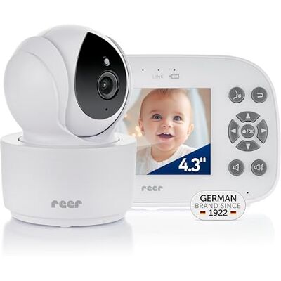 Reer BabyCam XL Move Babyphone vidéo numérique avec technologie FHS anti-écoute Écran TFT 4,3" Portée 300 m Caméra pivotante et inclinable Vision nocturne Fonction interphone Blanc Reer BabyCam XL Move Babyphone vidéo numérique avec technologie FHS anti-écoute Écran TFT 4,3" Portée 300 m Caméra pivotante et inclinable Vision nocturne Fonction interphone Blanc