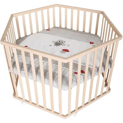 roba parc 'Adam & Hibou' – parc hexagonal/hexagone – parc de jeu sécurisé avec tapis de protection – mobile grâce aux roulettes – bois naturel roba parc 'Adam & Hibou' – parc hexagonal/hexagone – parc de jeu sécurisé avec tapis de protection – mobile grâce aux roulettes – bois naturel