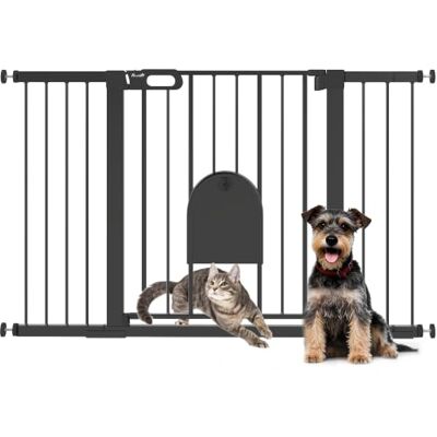 Pawhut Barrière très large 30-52" avec porte chat 30" H pour chien noir Montage par pression, fermeture automatique, double verrouillage, pour escalier, portes, couloirs Pawhut Barrière très large 30-52" avec porte chat 30" H pour chien noir Montage par pression, fermeture automatique, double verrouillage, pour escalier, portes, couloirs