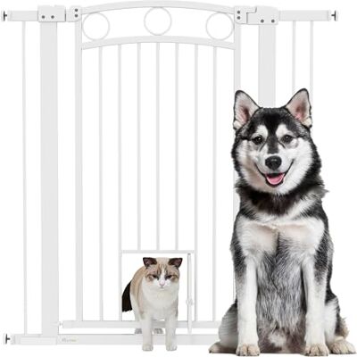 Pawhut Barrière de protection, 106 cm, pour escalier, sans perçage, pour largeurs de 76 à 104 cm, ouverture d'une seule main, en acier, blanche Pawhut Barrière de protection, 106 cm, pour escalier, sans perçage, pour largeurs de 76 à 104 cm, ouverture d'une seule main, en acier, blanche
