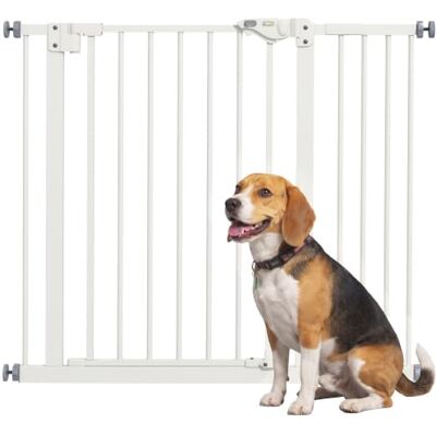 Pawhut Barrière de sécurité Animaux 74-94 x 77 cm avec Porte Fermeture Automatique système de Double Verrouillage sans perçage avec 1 Extension Blanc Pawhut Barrière de sécurité Animaux 74-94 x 77 cm avec Porte Fermeture Automatique système de Double Verrouillage sans perçage avec 1 Extension Blanc