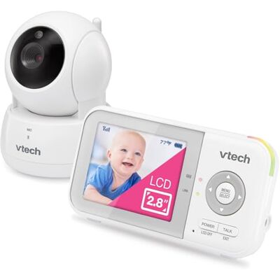 VTech Moniteur pour bébé, sans transmission sécurisée WiFi – Batterie de 19 heures, écran de 2,8", zoom inclinable panoramique, vision nocturne, portée de 1000ft, capteur de température, conversation VTech Moniteur pour bébé, sans transmission sécurisée WiFi – Batterie de 19 heures, écran de 2,8", zoom inclinable panoramique, vision nocturne, portée de 1000ft, capteur de température, conversation