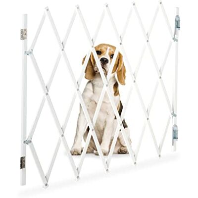 Relaxdays Barrière de sécurité pour chiens, barrière de porte et escalier, extensible 118 cm, hauteur 69-82,5 cm, bambou, blanc Relaxdays Barrière de sécurité pour chiens, barrière de porte et escalier, extensible 118 cm, hauteur 69-82,5 cm, bambou, blanc