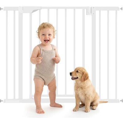 Pawhut Barrière de sécurité chien et bébé en acier 76-103cm barrière d'escalier avec extensions, sans perçage fixation par pression, fermeture auto et ouverture d'une main blanc Pawhut Barrière de sécurité chien et bébé en acier 76-103cm barrière d'escalier avec extensions, sans perçage fixation par pression, fermeture auto et ouverture d'une main blanc