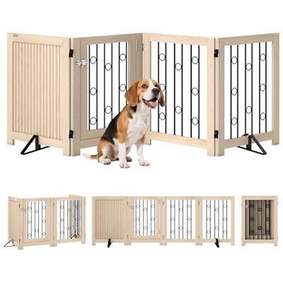 Pawhut Barrière de protection autoportante pour chien, 70 x 205 cm, pliable, avec 2 pieds de support, porte verrouillable, pour cuisine, cheminée, porte, 4 panneaux, chêne Pawhut Barrière de protection autoportante pour chien, 70 x 205 cm, pliable, avec 2 pieds de support, porte verrouillable, pour cuisine, cheminée, porte, 4 panneaux, chêne