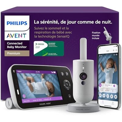 AVENT Philips Babyphone caméra Premium avec appli – caméra HD 1080 px, suivi IA sommeil et respiration, interprétation des pleurs, certifié Dekra cybersécurité maximale, fixation murale, SCD974/26 AVENT Philips Babyphone caméra Premium avec appli – caméra HD 1080 px, suivi IA sommeil et respiration, interprétation des pleurs, certifié Dekra cybersécurité maximale, fixation murale, SCD974/26
