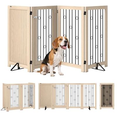 Pawhut Barrière de protection autoportante pour chien, 91,5 x 205 cm, pliable, avec 2 pieds de support, porte verrouillable, pour cuisine, cheminée, porte, 4 panneaux, chêne Pawhut Barrière de protection autoportante pour chien, 91,5 x 205 cm, pliable, avec 2 pieds de support, porte verrouillable, pour cuisine, cheminée, porte, 4 panneaux, chêne