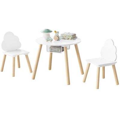 WOLTU Ensemble de table et chaises pour enfants, table basse 3 pièces Rond en bois avec 2 chaises, pour crèche, blanc WOLTU Ensemble de table et chaises pour enfants, table basse 3 pièces Rond en bois avec 2 chaises, pour crèche, blanc