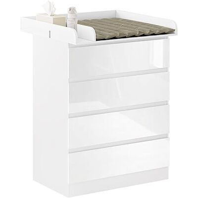 WOLTU Table à Langer, Commode à Langer avec 4 Tiroirs, Commode Bébé + Plan à Langer, Meuble à langer, en MDF et en Bois d’Ingénierie, Blanc + Surlignage Blanc, 80x75x109,2cm WOLTU Table à Langer, Commode à Langer avec 4 Tiroirs, Commode Bébé + Plan à Langer, Meuble à langer, en MDF et en Bois d’Ingénierie, Blanc + Surlignage Blanc, 80x75x109,2cm