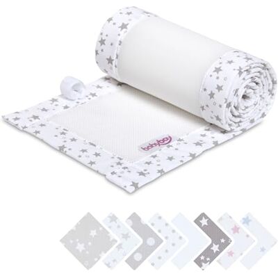 babybay Tour de lit en maille piqué 3D compatible avec les modèles Maxi, Boxspring, Comfort et Comfort Plus, blanc étoiles gris perle babybay Tour de lit en maille piqué 3D compatible avec les modèles Maxi, Boxspring, Comfort et Comfort Plus, blanc étoiles gris perle