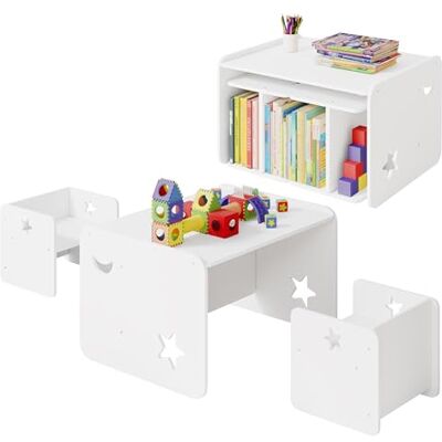 WOLTU Table pour Enfant avec 2 Chaises, Blanc Ensemble de Chaises pour Enfants, Groupe de Sièges pour Enfants, Banc, Ensemble de Meubles Multifonctions WOLTU Table pour Enfant avec 2 Chaises, Blanc Ensemble de Chaises pour Enfants, Groupe de Sièges pour Enfants, Banc, Ensemble de Meubles Multifonctions