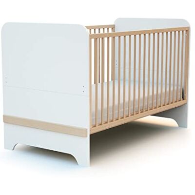 AT4 Lit bébé évolutif en bois 70 x 140 cm CARROUSEL Blanc et Hêtre Verni AT4 Lit bébé évolutif en bois 70 x 140 cm CARROUSEL Blanc et Hêtre Verni